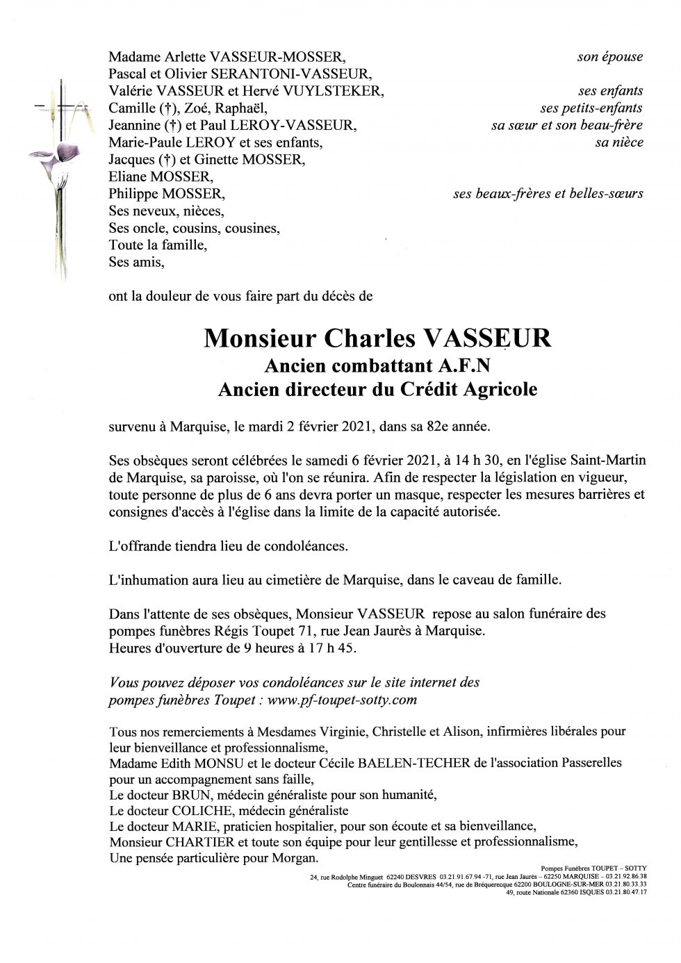 Pompes Funebres Vasseur Arques Avis De Deces