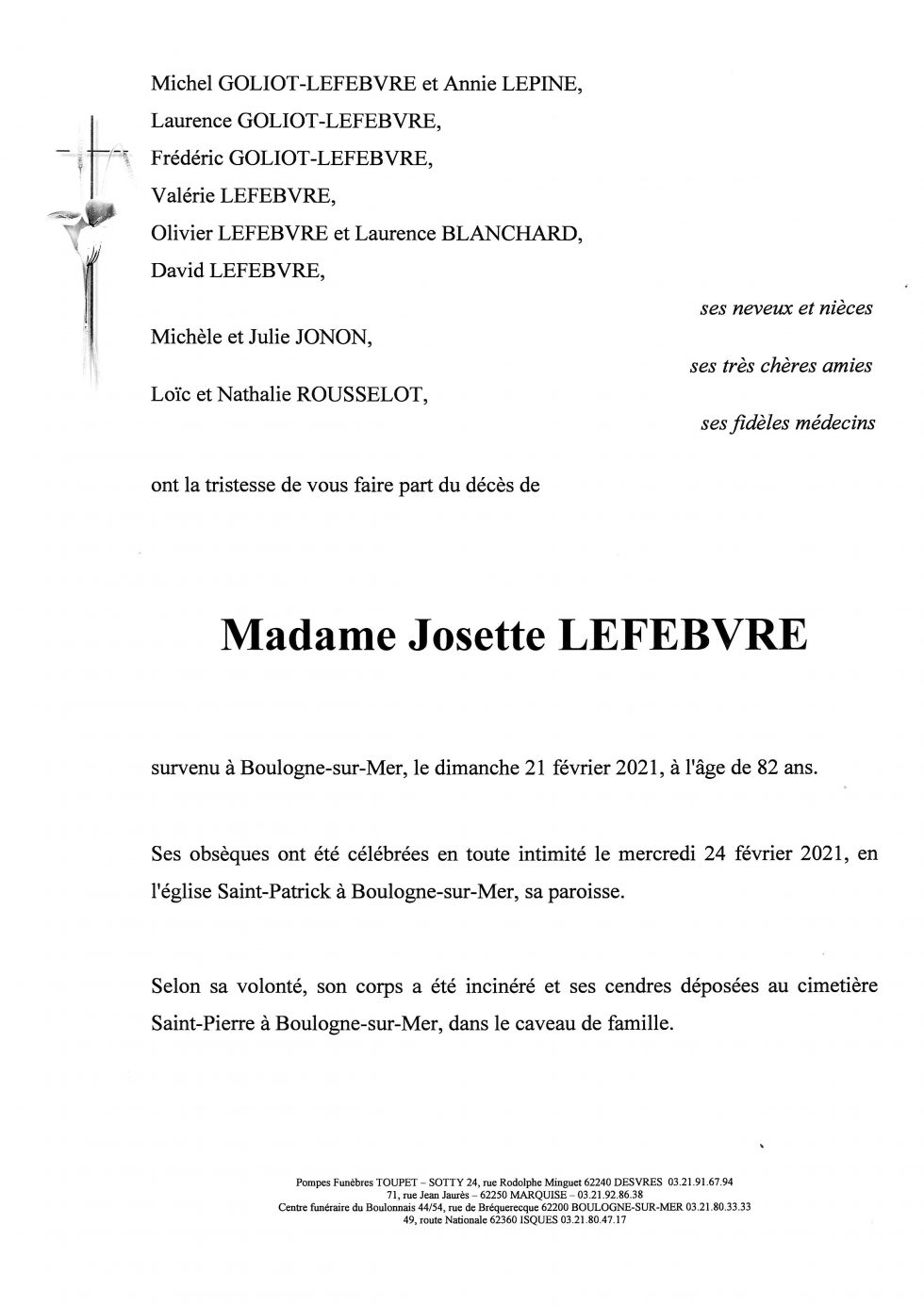 Pompes Funebres Lefebvre Grandvilliers Avis De Deces