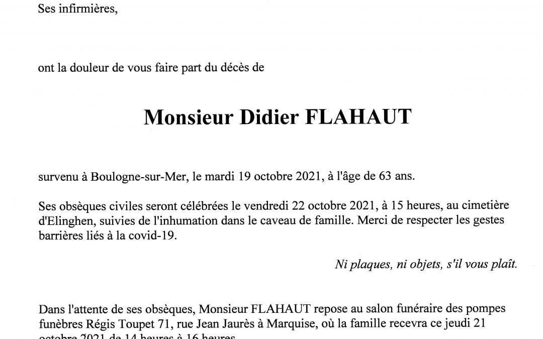 Avis De Deces Pompes Funebres Flahaut Haspres