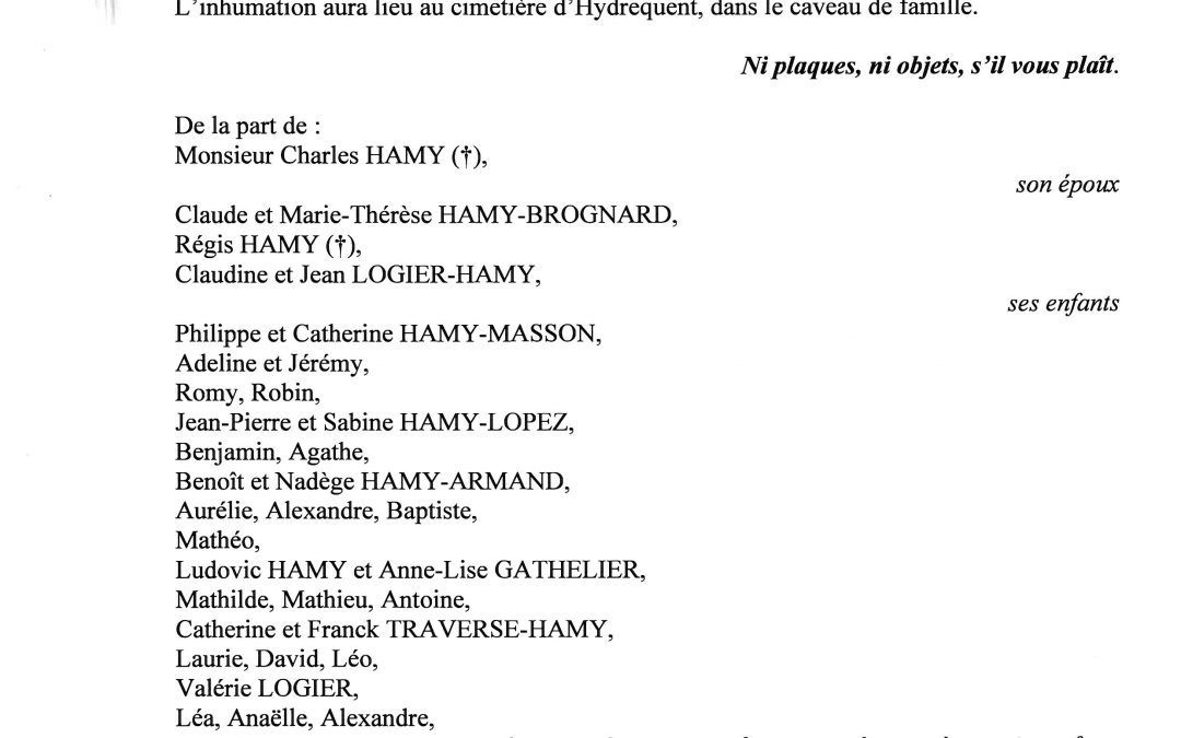 Avis De Décès Pompes Funèbres Hamy Anvin