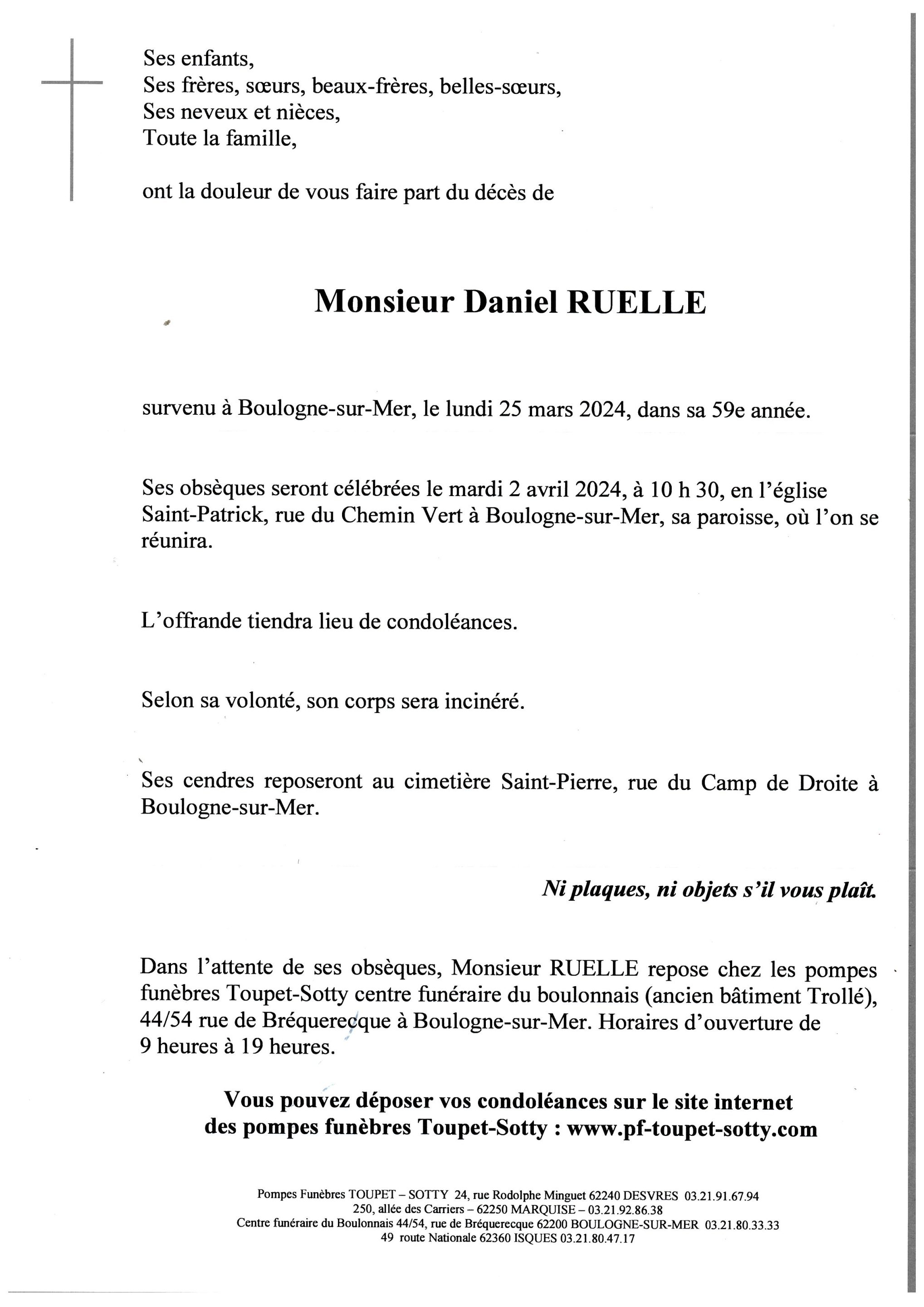 Monsieur Daniel RUELLE - Pompes Funèbres Toupet-Sotty